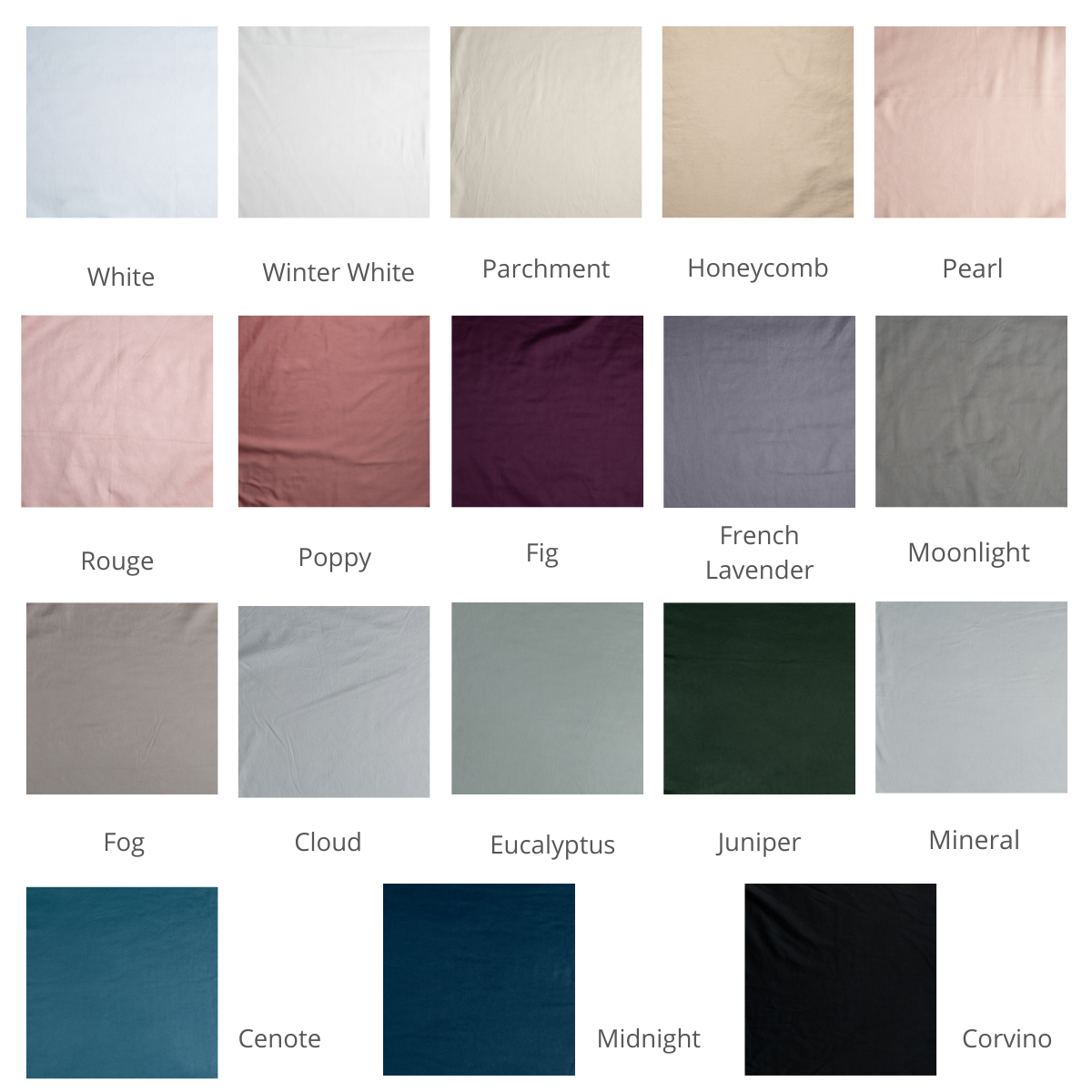 : a grid of cotton sateen in available colorways.