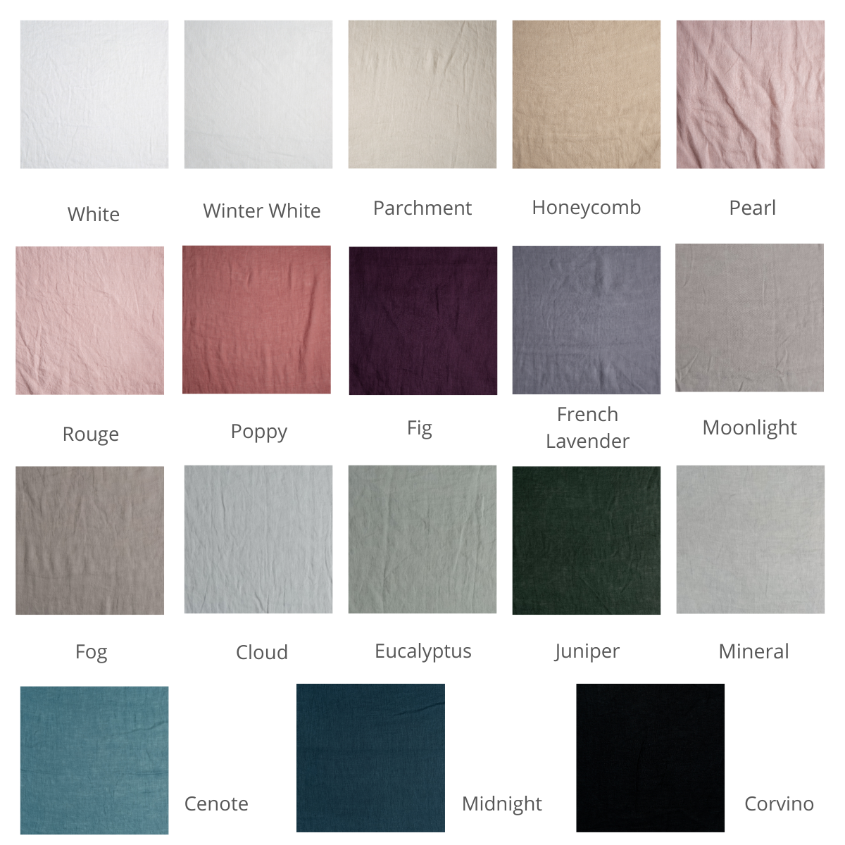 : a grid of linen whisper in available colorways.