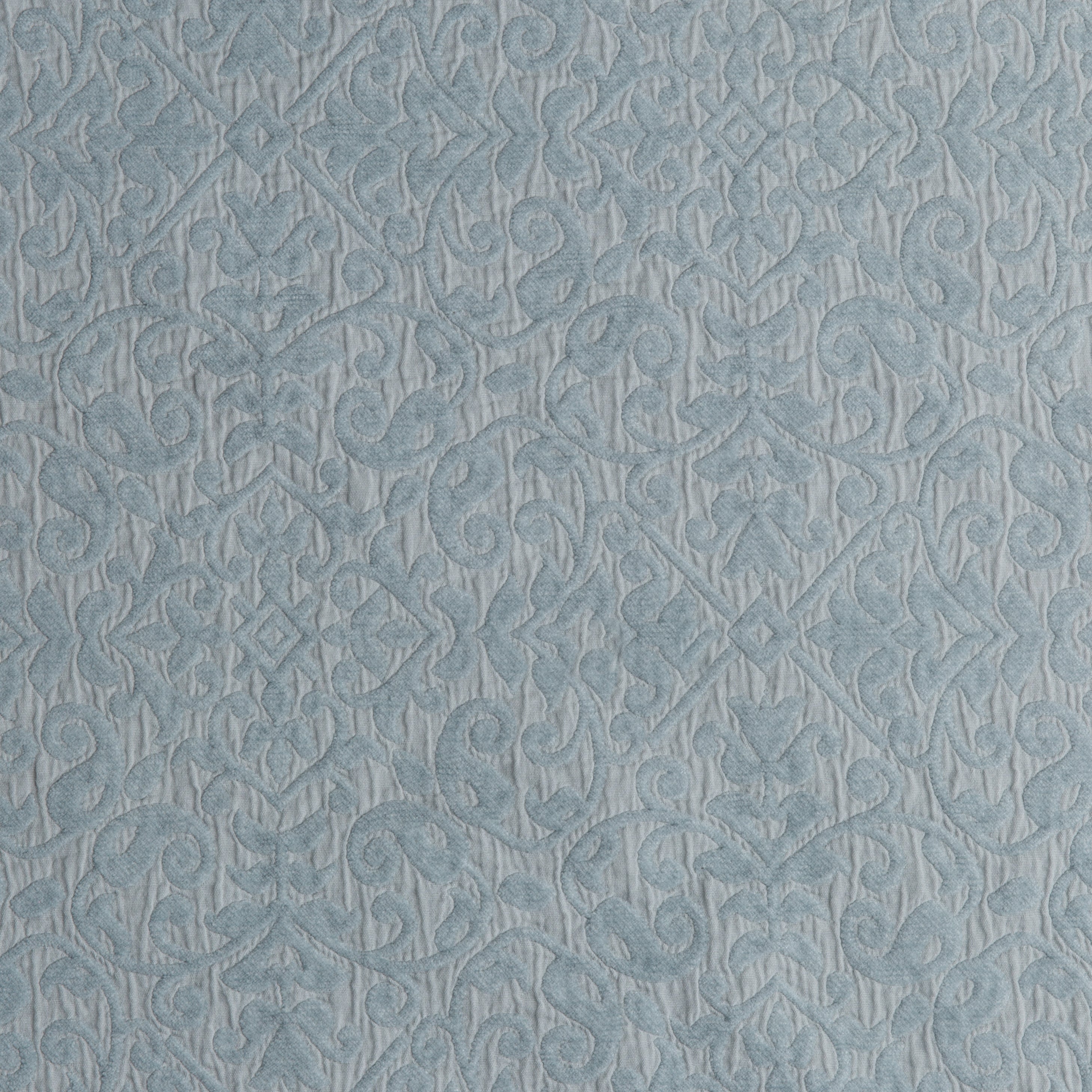 Cloud: A close up of cotton chenille fabric in cloud, a soft, subtle sky blue-grey.