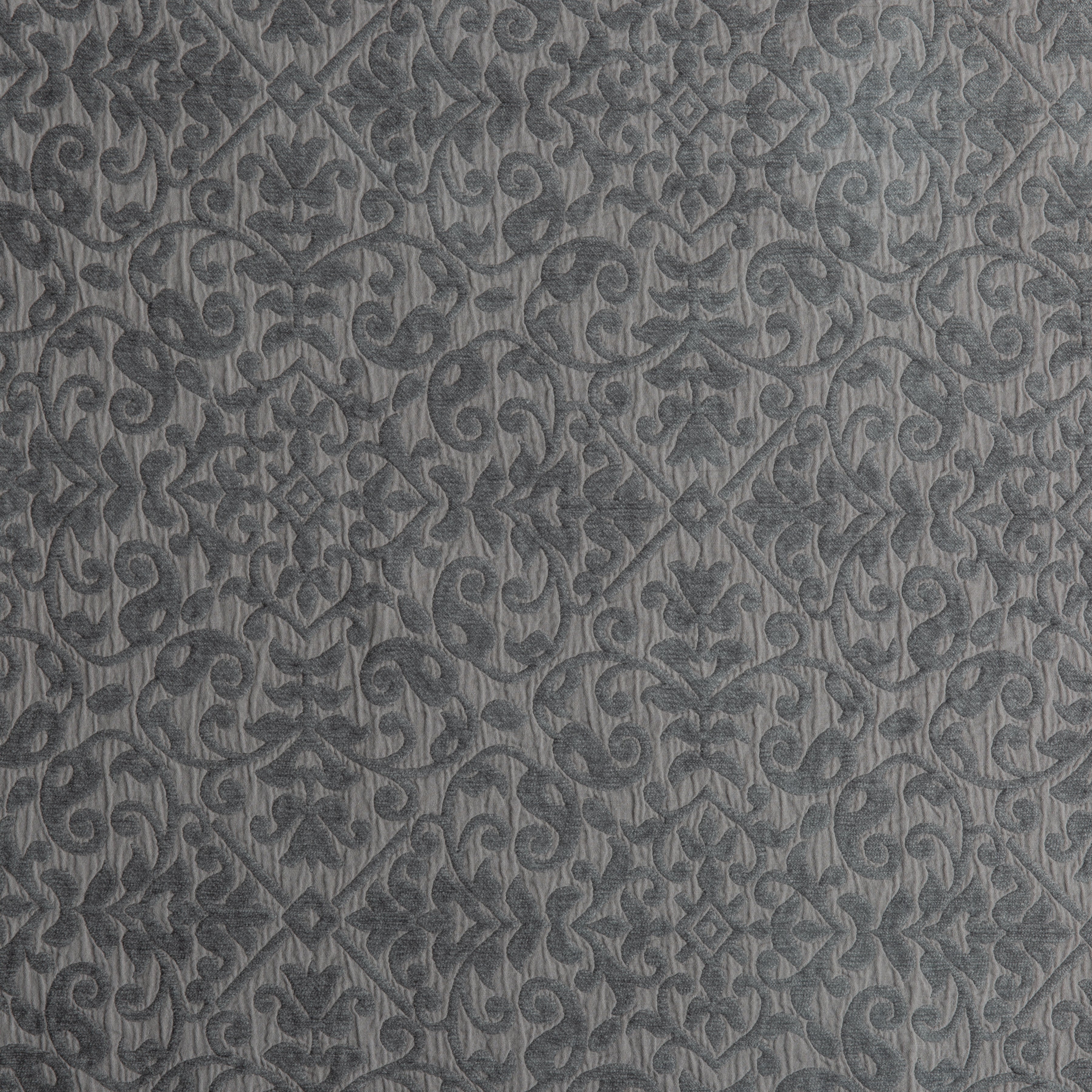 Moonlight: A close up of cotton chenille fabric in moonlight, a saturated, cool, mid-dark grey tone.