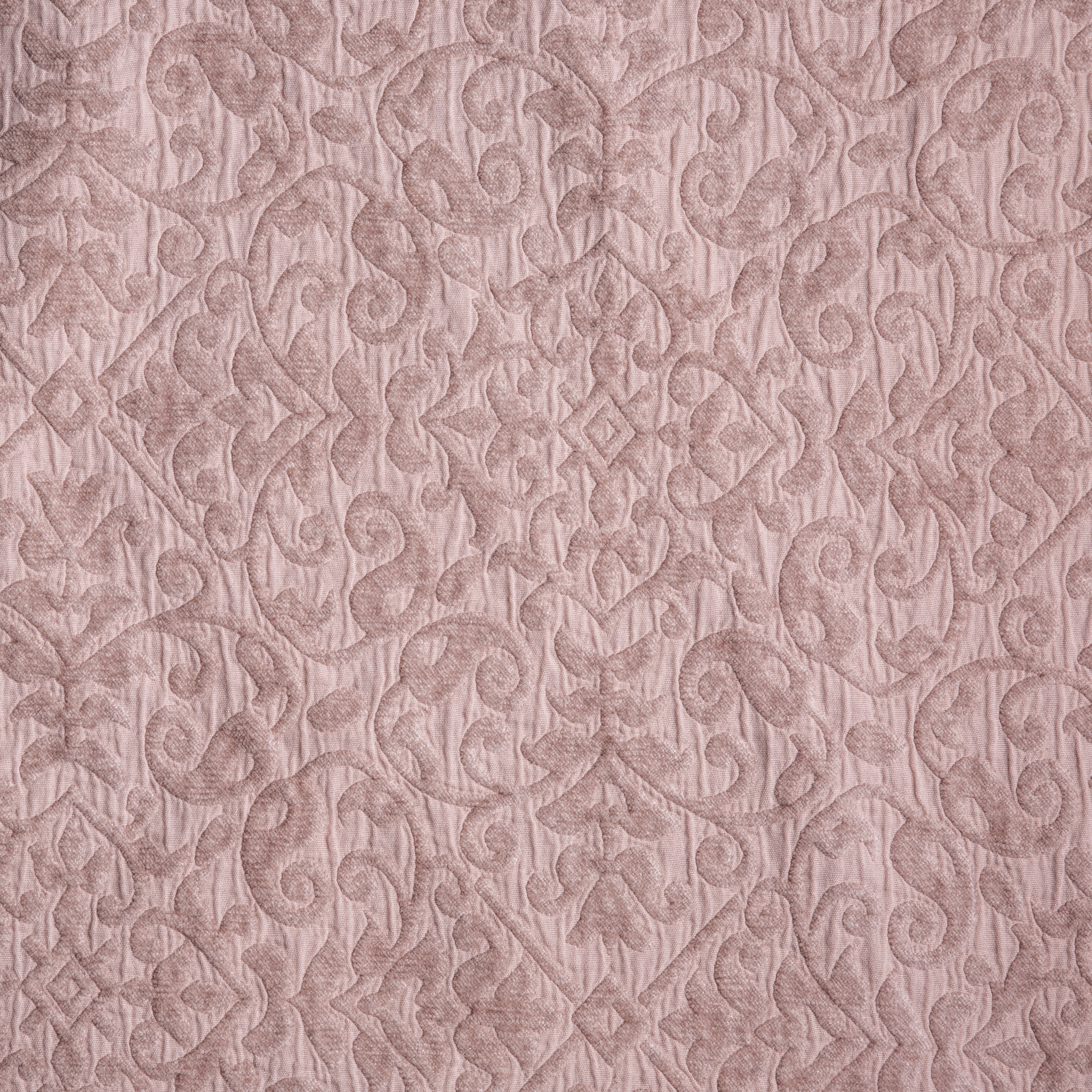 Rouge: A close up of cotton chenille fabric in rouge, a mid-tone blush pink.