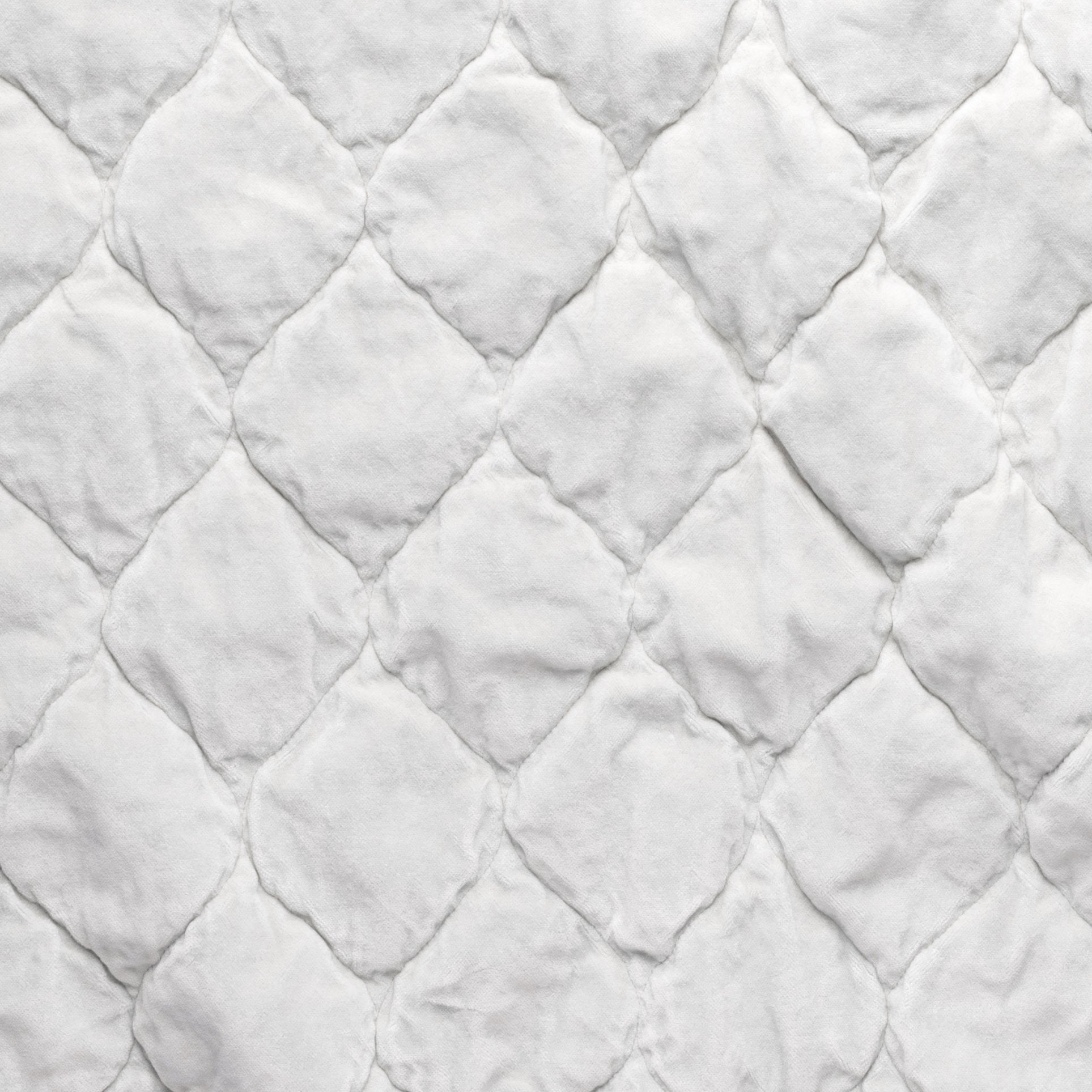 Winter White: Close-up of Harlow cotton velvet quilting in winter white, softer and warmer in tone than classic white.