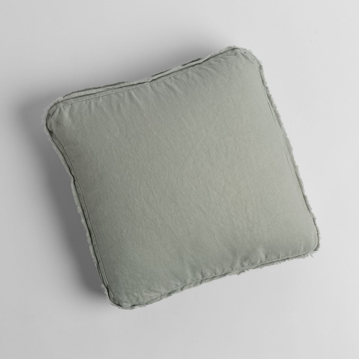 Eucalyptus: midweight linen 18x18 inch throw pillow shot from overhead against a white background. 