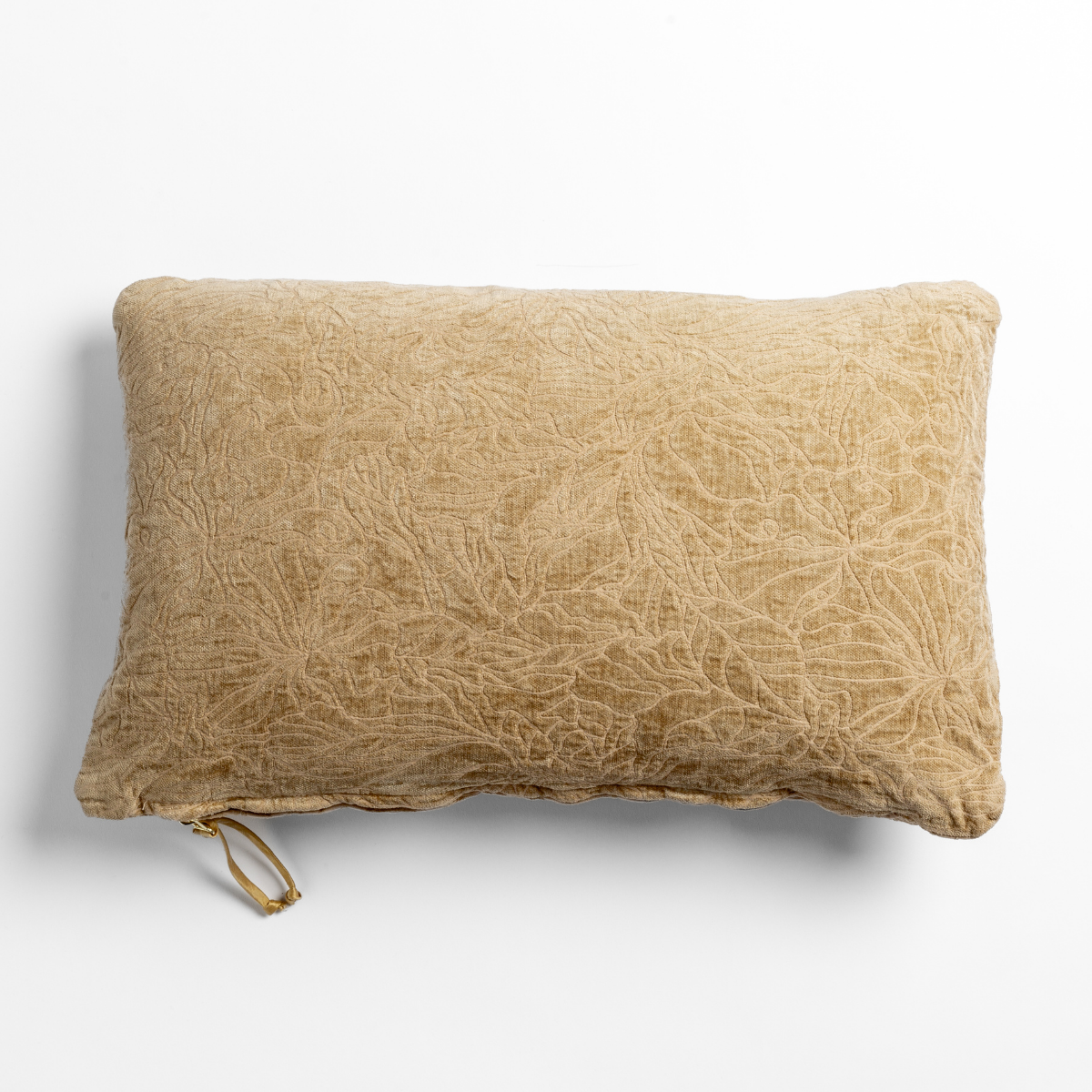 Honeycomb: chenille jacquard side of a rectangle throw pillow shown from overhead against a white background. 