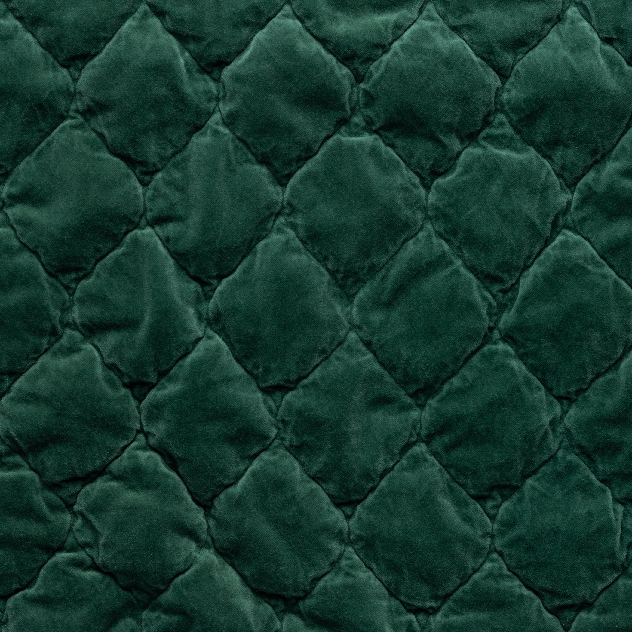 Jade: Close-up of Harlow cotton velvet quilting in jade, a rich, verdant green with subtle blue undertones. 